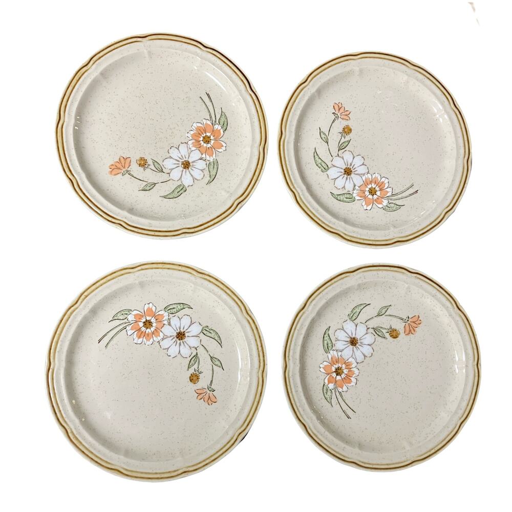 4 Dessert Plates 6.75" Crown Manor Springtime Daisy VTG Vitrified Stone Japan